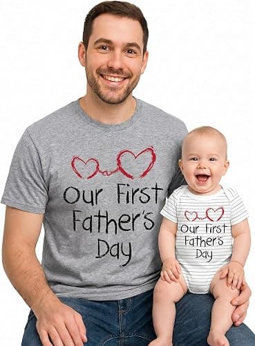 Tstars First Father's Day Father Son Daughter Matching Shirts — Dad Tee + Infant Bodysuit